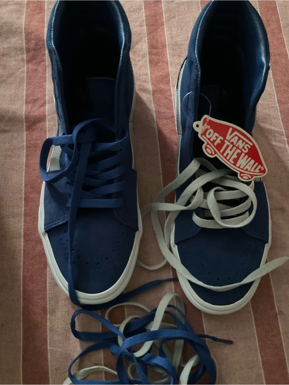 Vans Men's Blue High-Top Skate Sneakers with White Trim